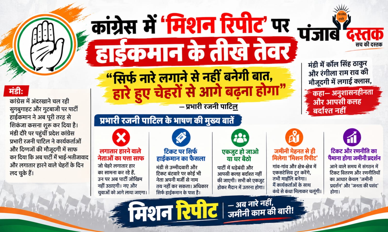 मंडी में कांग्रेस प्रभारी रजनी पाटिल, कौल सिंह ठाकुर और रंगीला राम राव